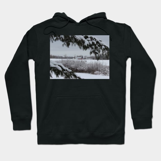 Winter Barn in the Distance Hoodie by JossSperdutoArt